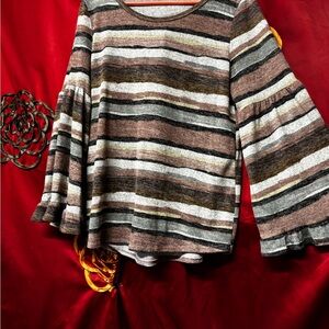 Entro Multicolor Striped Bell Sleeve Blouse